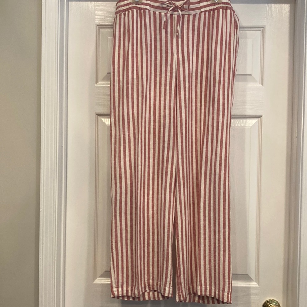 Linen Rust and Cream Striped Pants